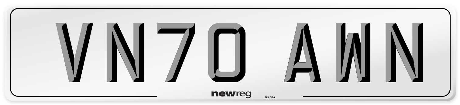 VN70 AWN Number Plate from New Reg